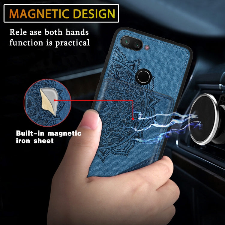 For Xiaomi Mi 8 Lite Mandala Embossed Magnetic Cloth PU+TPU+PC Case with Holder & Card Slots & Wallet & Photo Frame