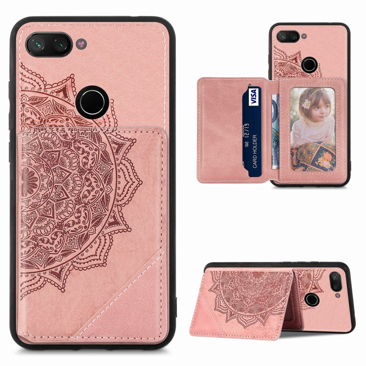 For Xiaomi Mi 8 Lite Mandala Embossed Magnetic Cloth PU+TPU+PC Case with Holder & Card Slots & Wallet & Photo Frame