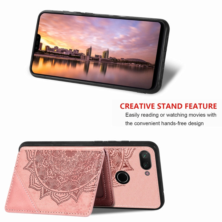 For Xiaomi Mi 8 Lite Mandala Embossed Magnetic Cloth PU+TPU+PC Case with Holder & Card Slots & Wallet & Photo Frame