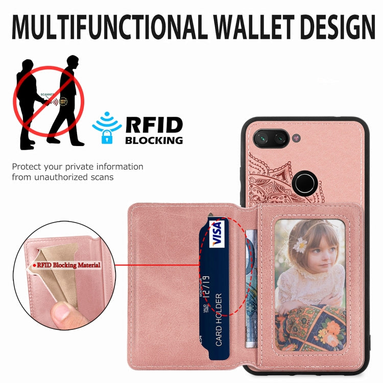 For Xiaomi Mi 8 Lite Mandala Embossed Magnetic Cloth PU+TPU+PC Case with Holder & Card Slots & Wallet & Photo Frame