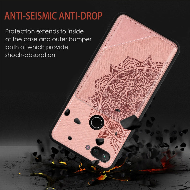 For Xiaomi Mi 8 Lite Mandala Embossed Magnetic Cloth PU+TPU+PC Case with Holder & Card Slots & Wallet & Photo Frame
