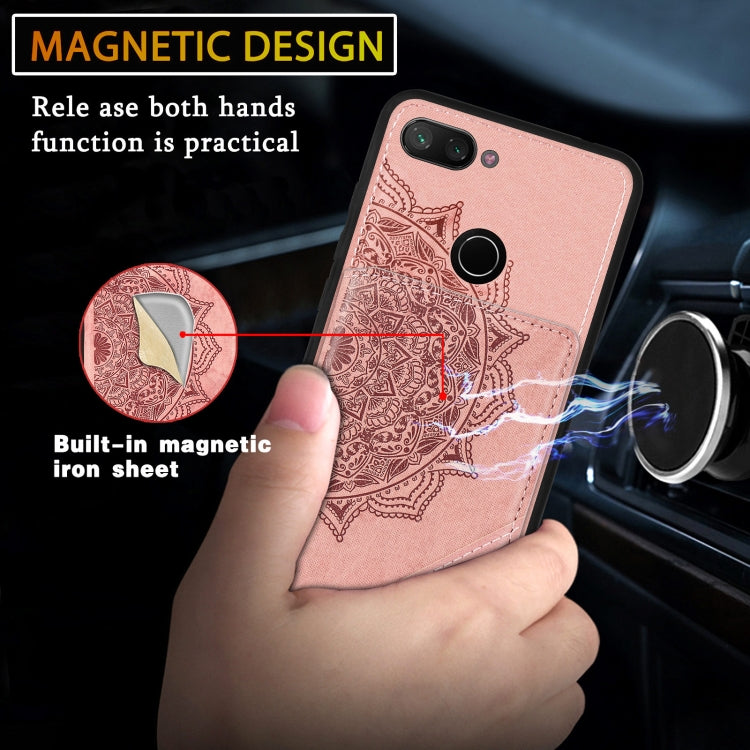For Xiaomi Mi 8 Lite Mandala Embossed Magnetic Cloth PU+TPU+PC Case with Holder & Card Slots & Wallet & Photo Frame