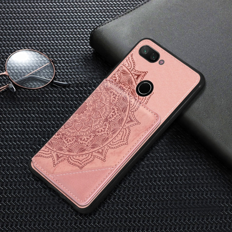 For Xiaomi Mi 8 Lite Mandala Embossed Magnetic Cloth PU+TPU+PC Case with Holder & Card Slots & Wallet & Photo Frame