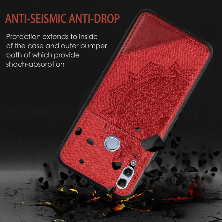 For Huawei Honor 10 Lite Mandala Embossed Magnetic Cloth PU+TPU+PC Case with Holder & Card Slots & Wallet & Photo Frame