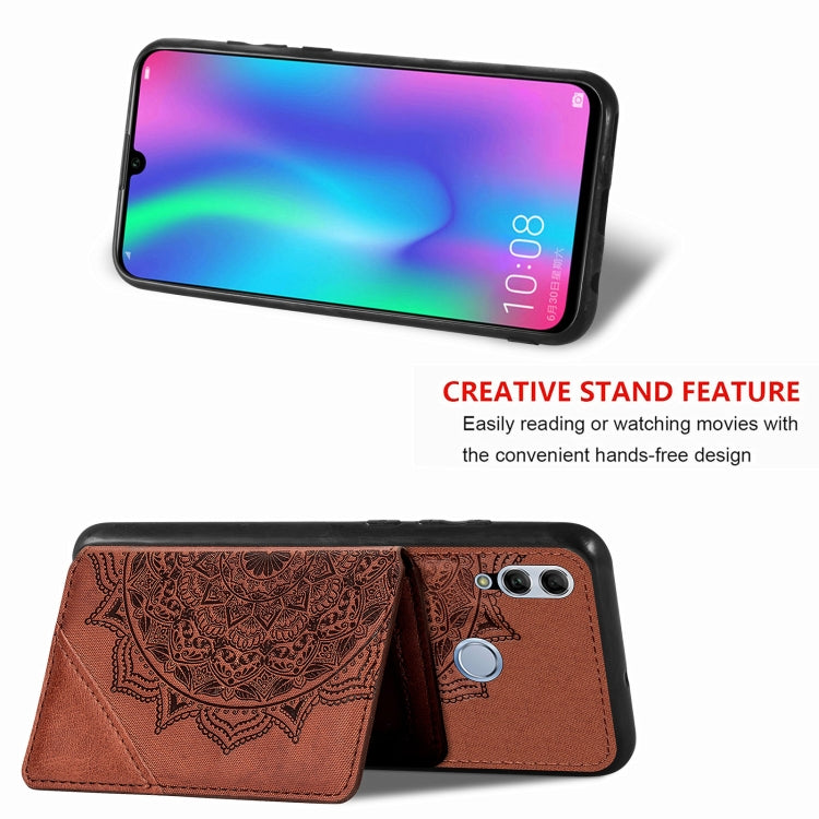 For Huawei Honor 10 Lite Mandala Embossed Magnetic Cloth PU+TPU+PC Case with Holder & Card Slots & Wallet & Photo Frame