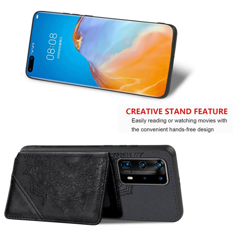 For Huawei P40 Pro Mandala Embossed Magnetic Cloth PU+TPU+PC Case with Holder & Card Slots & Wallet & Photo Frame