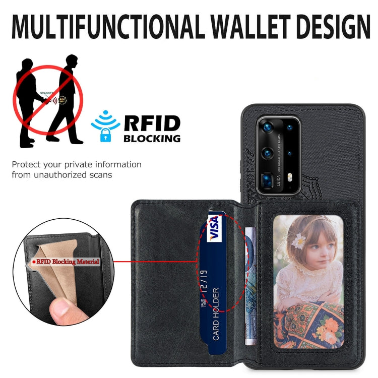 For Huawei P40 Pro Mandala Embossed Magnetic Cloth PU+TPU+PC Case with Holder & Card Slots & Wallet & Photo Frame