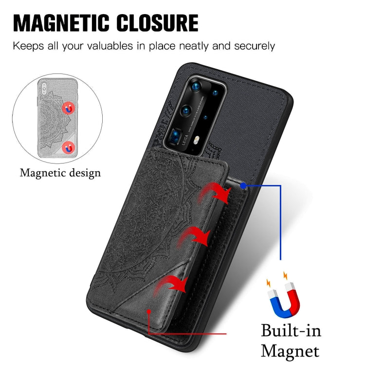 For Huawei P40 Pro Mandala Embossed Magnetic Cloth PU+TPU+PC Case with Holder & Card Slots & Wallet & Photo Frame