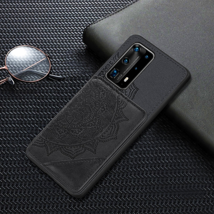For Huawei P40 Pro Mandala Embossed Magnetic Cloth PU+TPU+PC Case with Holder & Card Slots & Wallet & Photo Frame