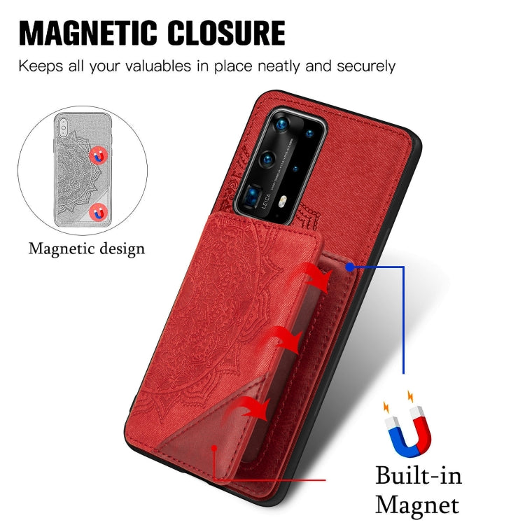 For Huawei P40 Pro Mandala Embossed Magnetic Cloth PU+TPU+PC Case with Holder & Card Slots & Wallet & Photo Frame