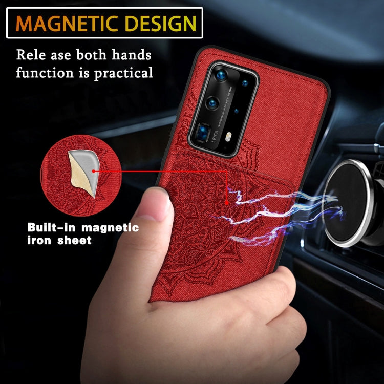 For Huawei P40 Pro Mandala Embossed Magnetic Cloth PU+TPU+PC Case with Holder & Card Slots & Wallet & Photo Frame