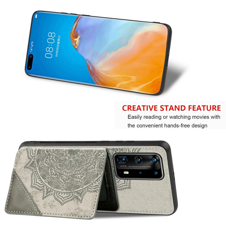 For Huawei P40 Pro Mandala Embossed Magnetic Cloth PU+TPU+PC Case with Holder & Card Slots & Wallet & Photo Frame