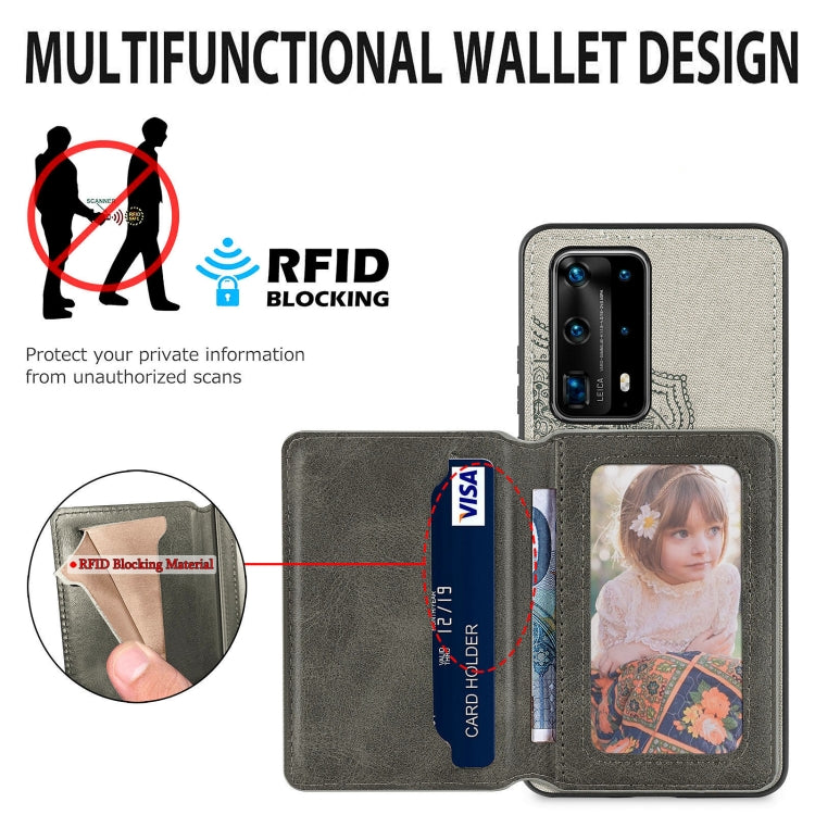 For Huawei P40 Pro Mandala Embossed Magnetic Cloth PU+TPU+PC Case with Holder & Card Slots & Wallet & Photo Frame