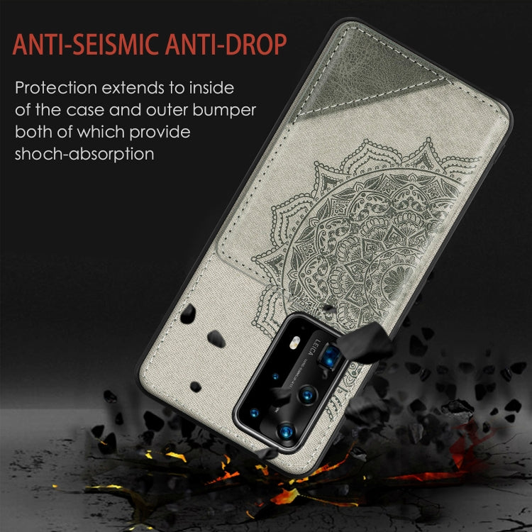 For Huawei P40 Pro Mandala Embossed Magnetic Cloth PU+TPU+PC Case with Holder & Card Slots & Wallet & Photo Frame