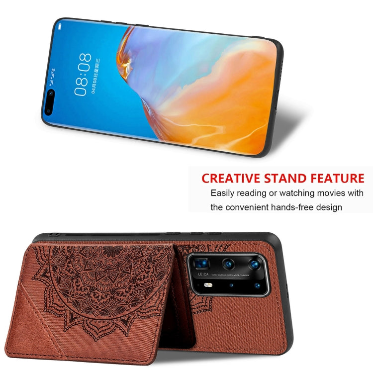 For Huawei P40 Pro Mandala Embossed Magnetic Cloth PU+TPU+PC Case with Holder & Card Slots & Wallet & Photo Frame