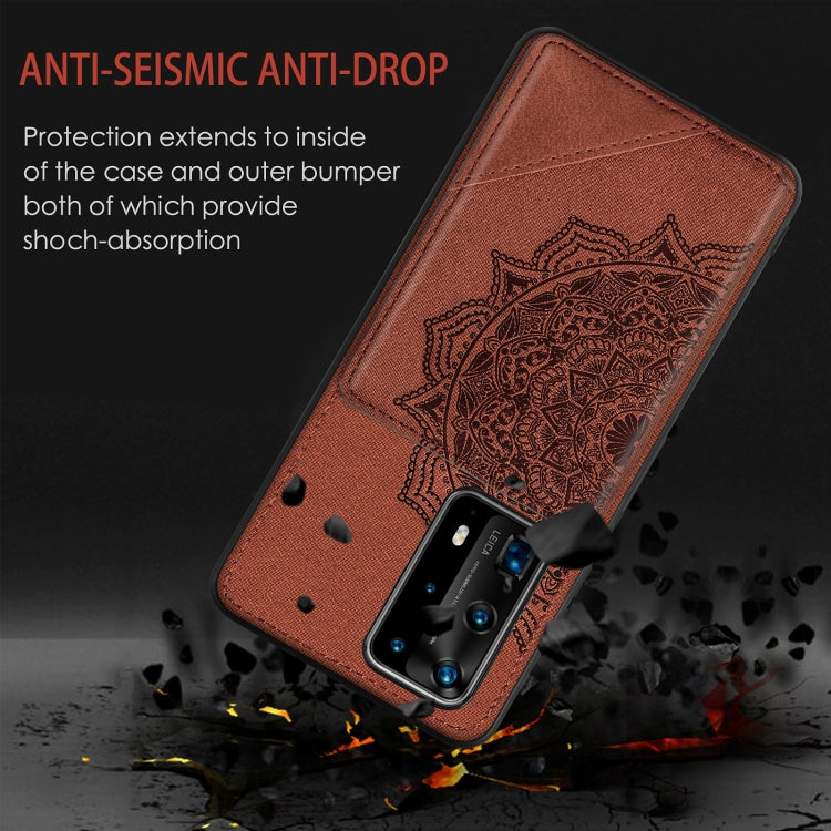 For Huawei P40 Pro Mandala Embossed Magnetic Cloth PU+TPU+PC Case with Holder & Card Slots & Wallet & Photo Frame