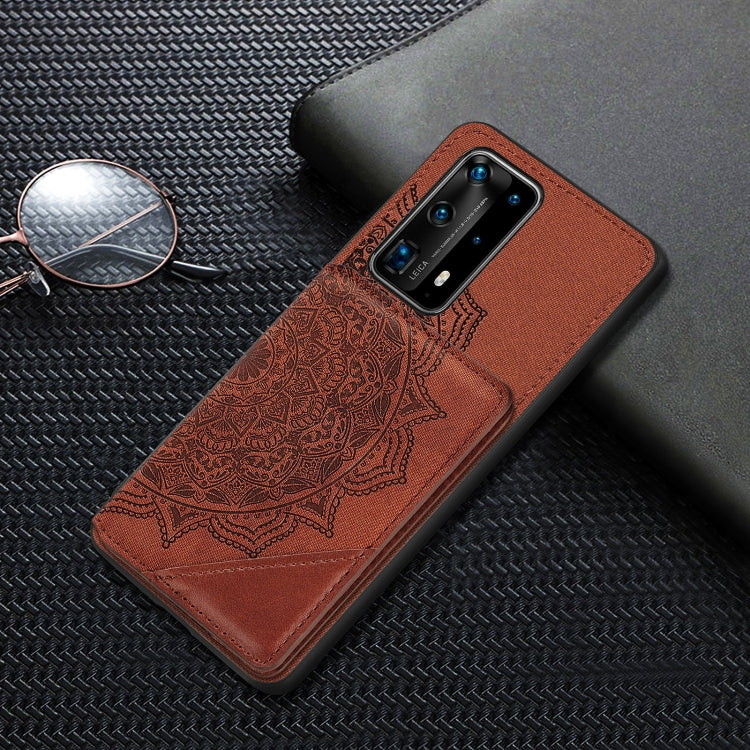 For Huawei P40 Pro Mandala Embossed Magnetic Cloth PU+TPU+PC Case with Holder & Card Slots & Wallet & Photo Frame