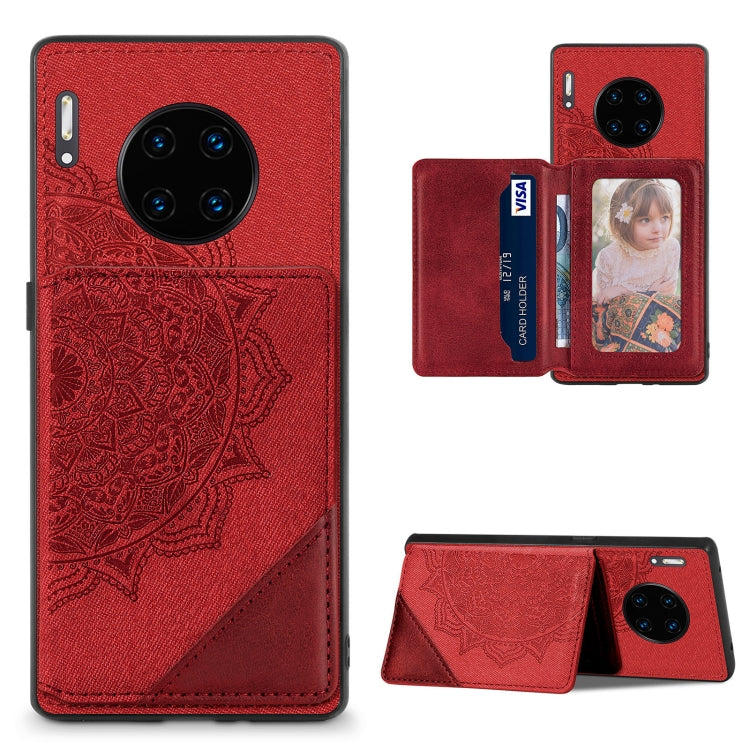 For Huawei Mate 30 Pro Mandala Embossed Magnetic Cloth PU+TPU+PC Case with Holder & Card Slots & Wallet & Photo Frame