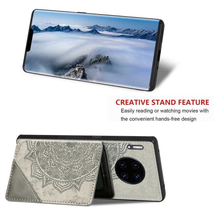 For Huawei Mate 30 Pro Mandala Embossed Magnetic Cloth PU+TPU+PC Case with Holder & Card Slots & Wallet & Photo Frame