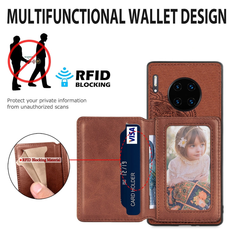 For Huawei Mate 30 Pro Mandala Embossed Magnetic Cloth PU+TPU+PC Case with Holder & Card Slots & Wallet & Photo Frame