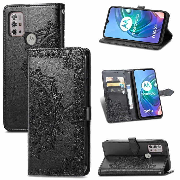 For Motorola Moto G30 / G10 Mandala Flower Embossed Horizontal Flip Leather Case with Bracket / Card Slot / Wallet / Lanyard