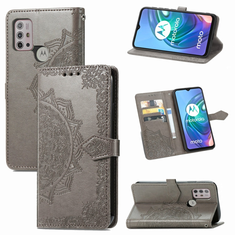 For Motorola Moto G30 / G10 Mandala Flower Embossed Horizontal Flip Leather Case with Bracket / Card Slot / Wallet / Lanyard