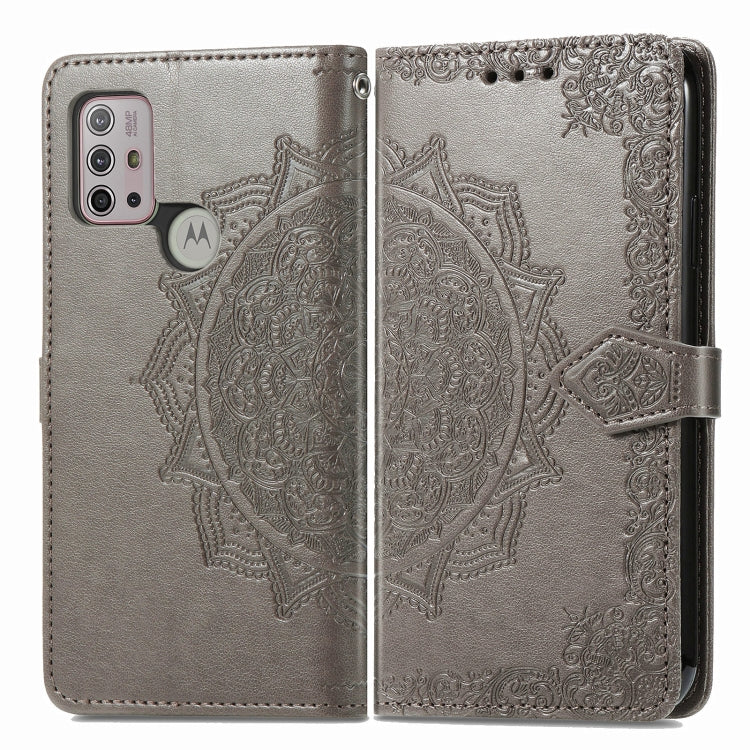 For Motorola Moto G30 / G10 Mandala Flower Embossed Horizontal Flip Leather Case with Bracket / Card Slot / Wallet / Lanyard