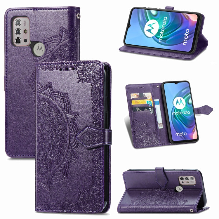 For Motorola Moto G30 / G10 Mandala Flower Embossed Horizontal Flip Leather Case with Bracket / Card Slot / Wallet / Lanyard