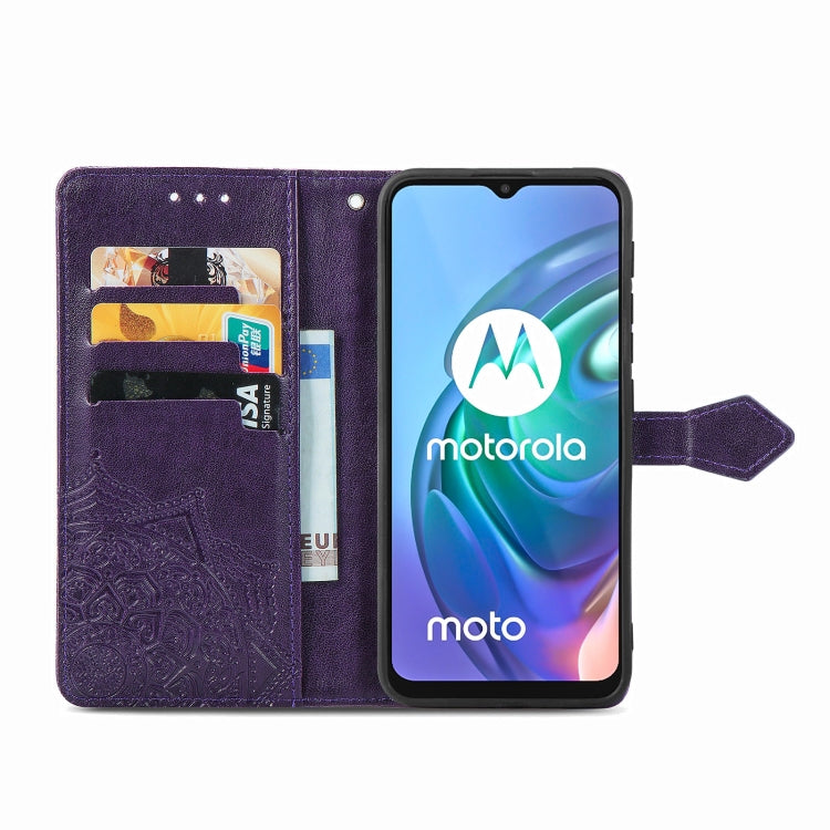 For Motorola Moto G30 / G10 Mandala Flower Embossed Horizontal Flip Leather Case with Bracket / Card Slot / Wallet / Lanyard