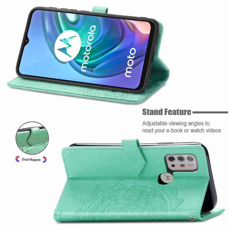 For Motorola Moto G30 / G10 Mandala Flower Embossed Horizontal Flip Leather Case with Bracket / Card Slot / Wallet / Lanyard