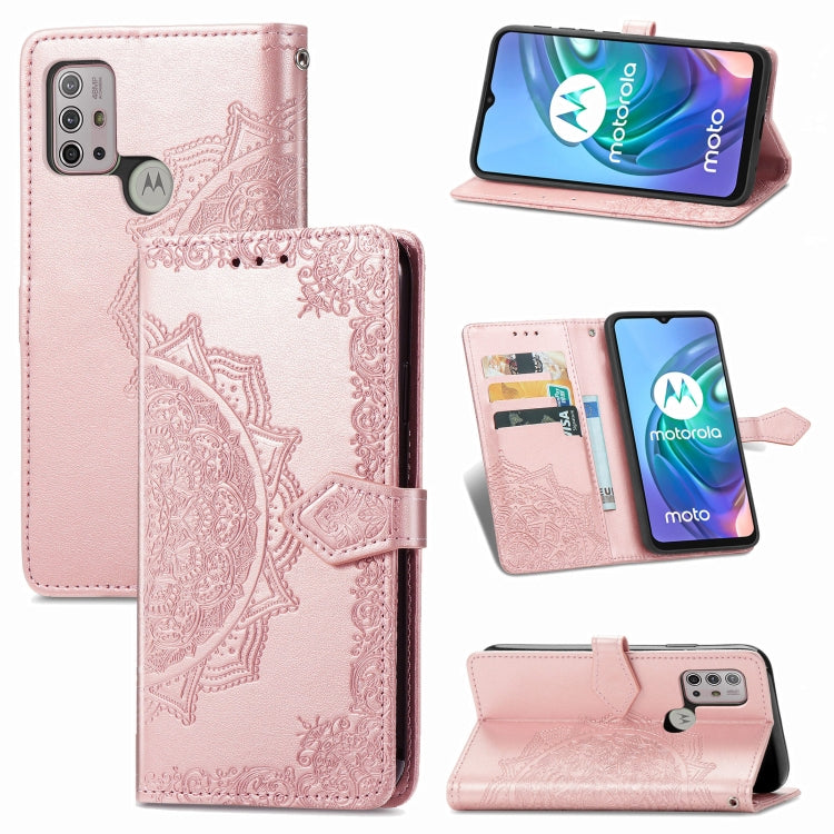 For Motorola Moto G30 / G10 Mandala Flower Embossed Horizontal Flip Leather Case with Bracket / Card Slot / Wallet / Lanyard
