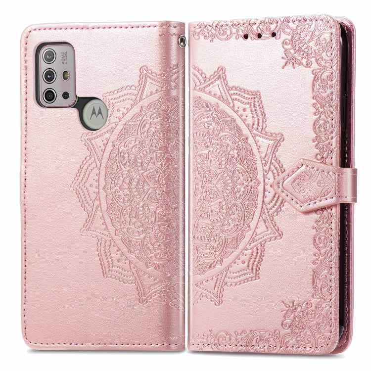 For Motorola Moto G30 / G10 Mandala Flower Embossed Horizontal Flip Leather Case with Bracket / Card Slot / Wallet / Lanyard