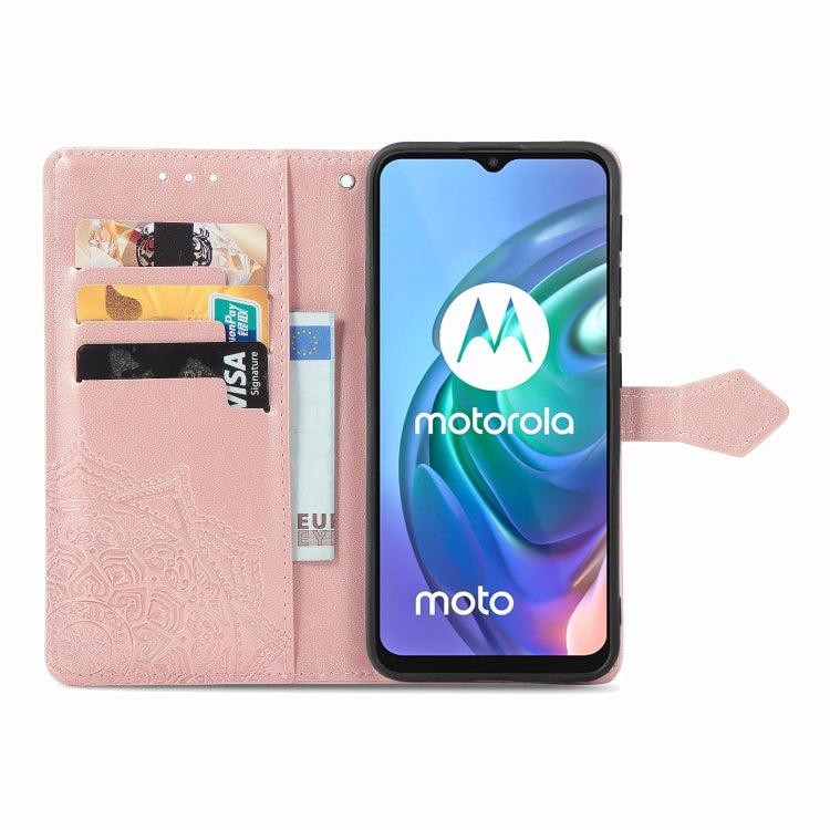 For Motorola Moto G30 / G10 Mandala Flower Embossed Horizontal Flip Leather Case with Bracket / Card Slot / Wallet / Lanyard