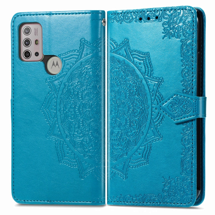 For Motorola Moto G30 / G10 Mandala Flower Embossed Horizontal Flip Leather Case with Bracket / Card Slot / Wallet / Lanyard