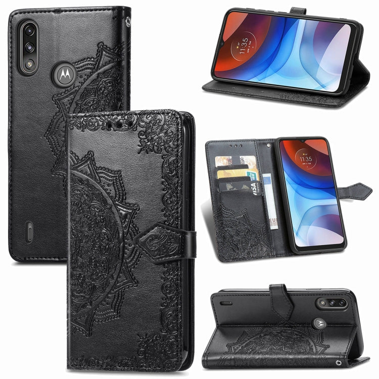 For Motorola Moto E7 Power Mandala Flower Embossed Horizontal Flip Leather Case with Bracket / Card Slot / Wallet / Lanyard