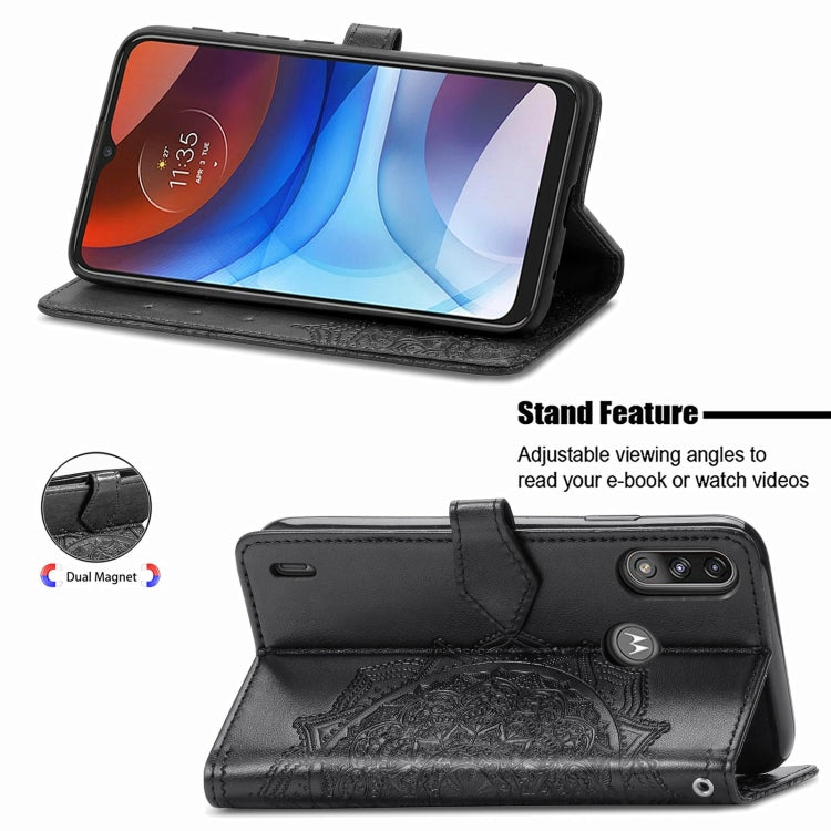 For Motorola Moto E7 Power Mandala Flower Embossed Horizontal Flip Leather Case with Bracket / Card Slot / Wallet / Lanyard