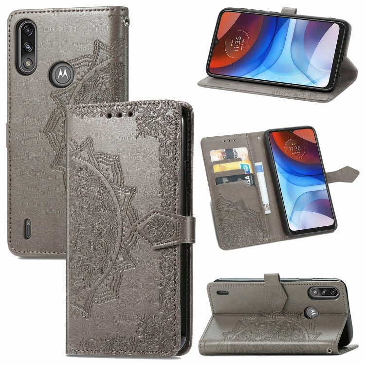 For Motorola Moto E7 Power Mandala Flower Embossed Horizontal Flip Leather Case with Bracket / Card Slot / Wallet / Lanyard