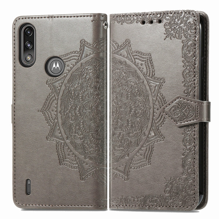 For Motorola Moto E7 Power Mandala Flower Embossed Horizontal Flip Leather Case with Bracket / Card Slot / Wallet / Lanyard