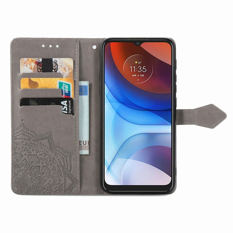 For Motorola Moto E7 Power Mandala Flower Embossed Horizontal Flip Leather Case with Bracket / Card Slot / Wallet / Lanyard