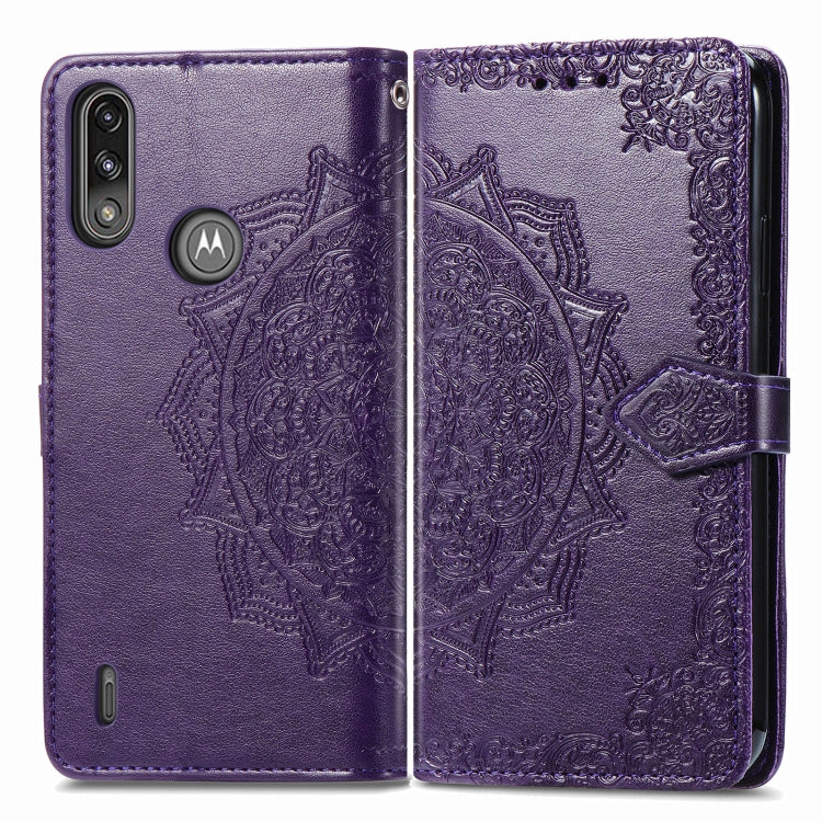 For Motorola Moto E7 Power Mandala Flower Embossed Horizontal Flip Leather Case with Bracket / Card Slot / Wallet / Lanyard