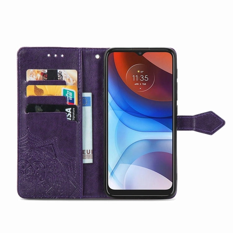 For Motorola Moto E7 Power Mandala Flower Embossed Horizontal Flip Leather Case with Bracket / Card Slot / Wallet / Lanyard