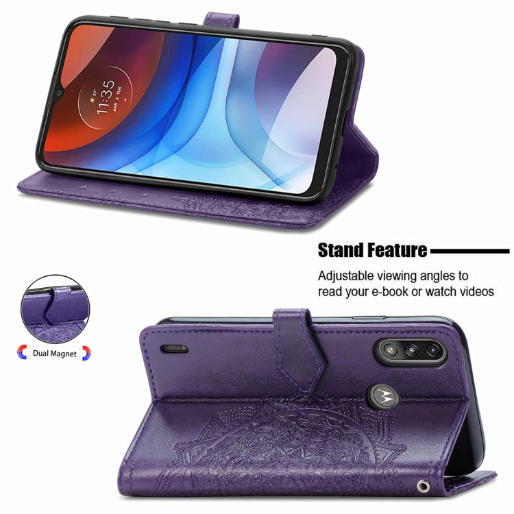 For Motorola Moto E7 Power Mandala Flower Embossed Horizontal Flip Leather Case with Bracket / Card Slot / Wallet / Lanyard