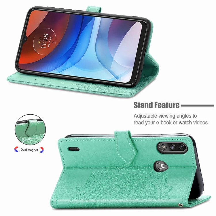 For Motorola Moto E7 Power Mandala Flower Embossed Horizontal Flip Leather Case with Bracket / Card Slot / Wallet / Lanyard