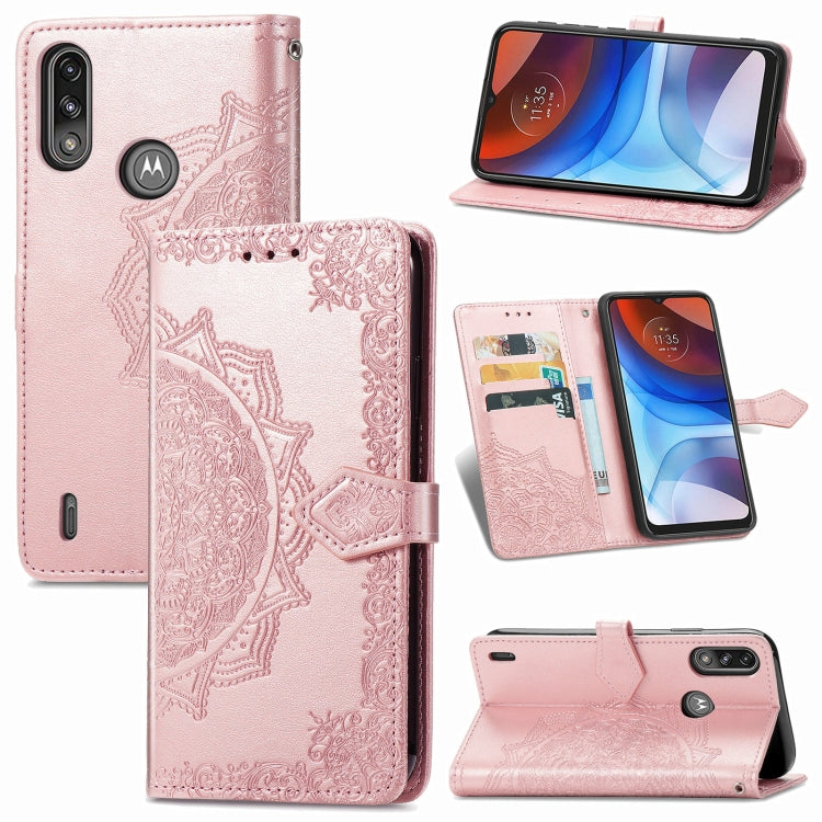 For Motorola Moto E7 Power Mandala Flower Embossed Horizontal Flip Leather Case with Bracket / Card Slot / Wallet / Lanyard