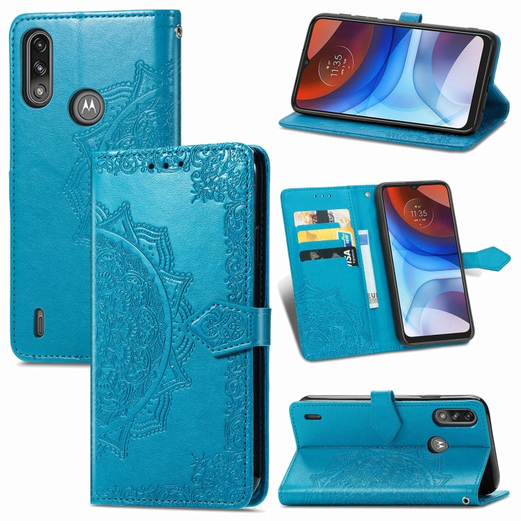 For Motorola Moto E7 Power Mandala Flower Embossed Horizontal Flip Leather Case with Bracket / Card Slot / Wallet / Lanyard