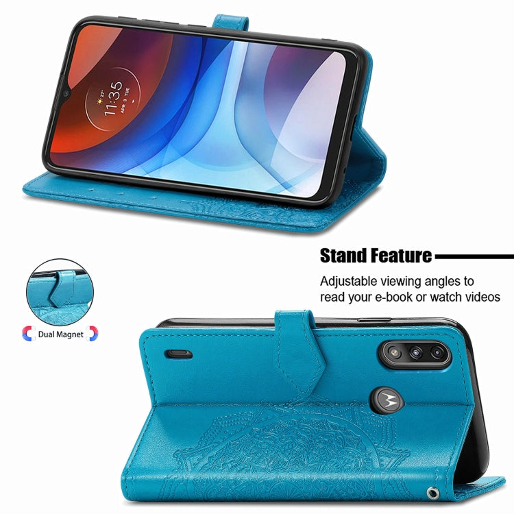 For Motorola Moto E7 Power Mandala Flower Embossed Horizontal Flip Leather Case with Bracket / Card Slot / Wallet / Lanyard