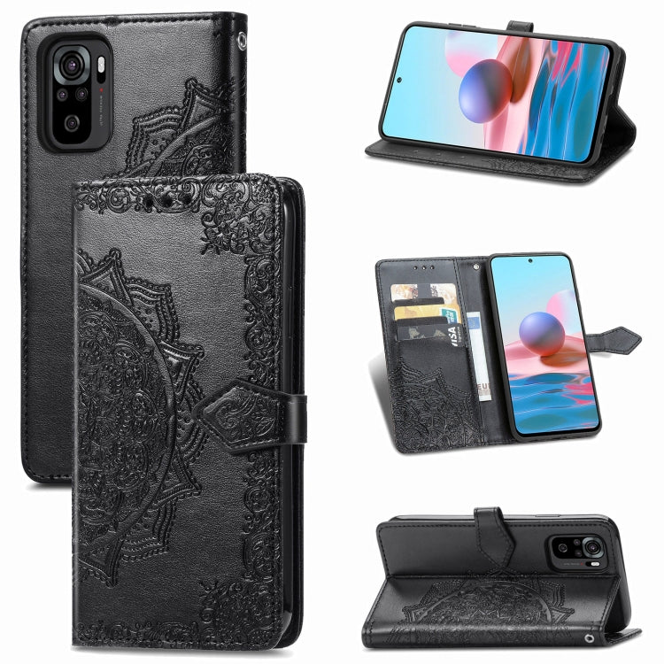 For Xiaomi Redmi Note 10 4G Mandala Flower Embossed Horizontal Flip Leather Case with Bracket / Card Slot / Wallet / Lanyard