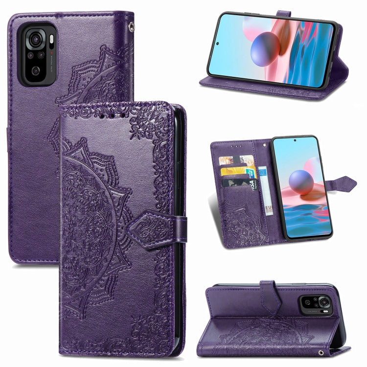 For Xiaomi Redmi Note 10 4G Mandala Flower Embossed Horizontal Flip Leather Case with Bracket / Card Slot / Wallet / Lanyard