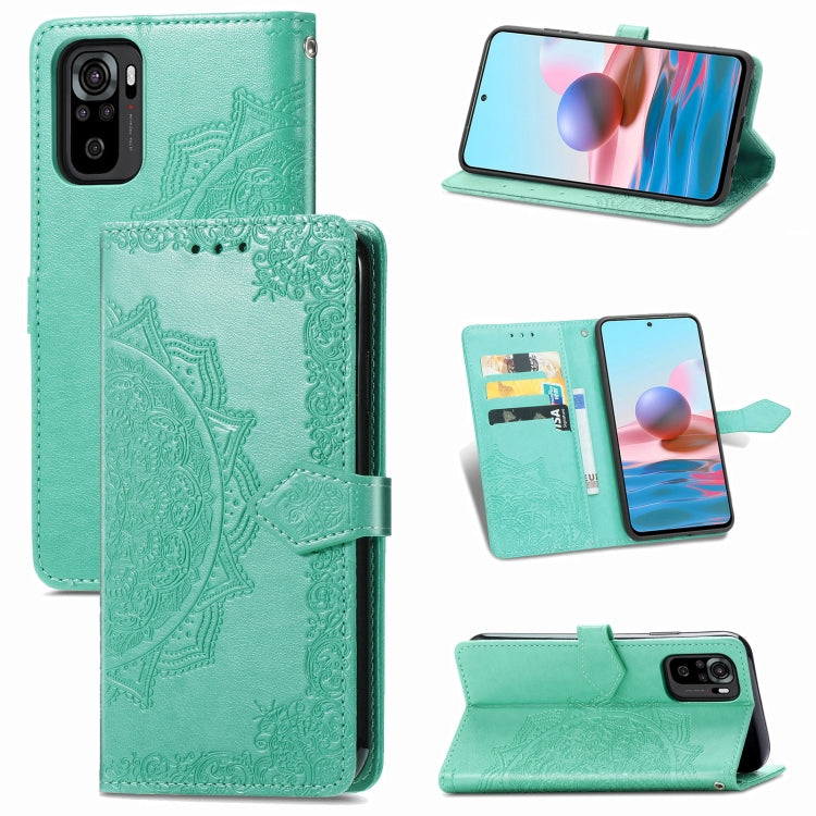 For Xiaomi Redmi Note 10 4G Mandala Flower Embossed Horizontal Flip Leather Case with Bracket / Card Slot / Wallet / Lanyard