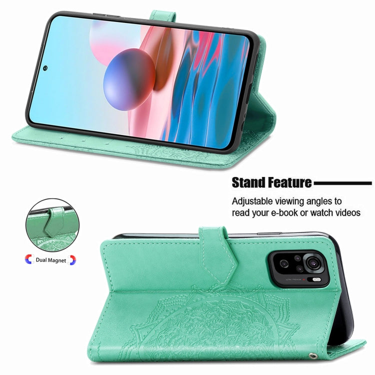 For Xiaomi Redmi Note 10 4G Mandala Flower Embossed Horizontal Flip Leather Case with Bracket / Card Slot / Wallet / Lanyard